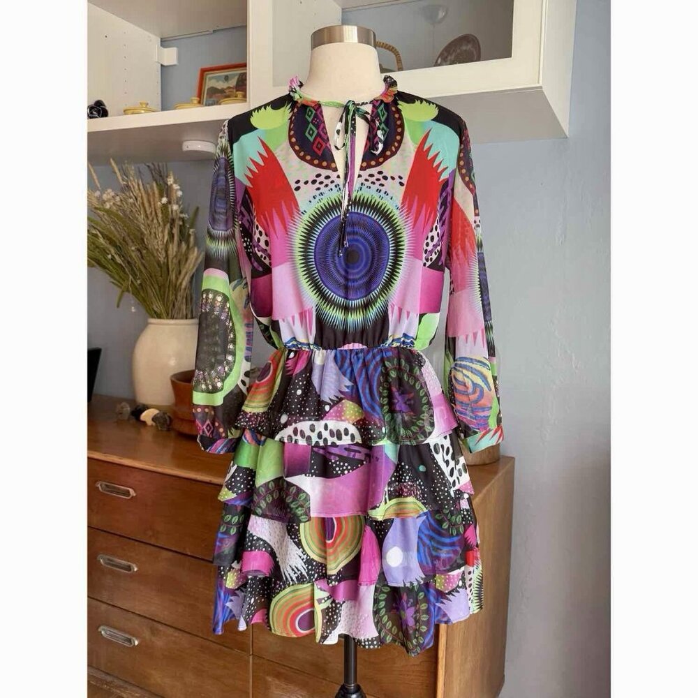 Desigual + M. Christian Lacroix Mesh Layered Dress Artsy Print - Picture 3 of 11